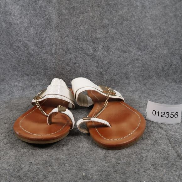 Guess Shoes Womens 7.5 Sandals Toe Ring Slides Logo Chain White Slip On Flats - Picture 2 of 10